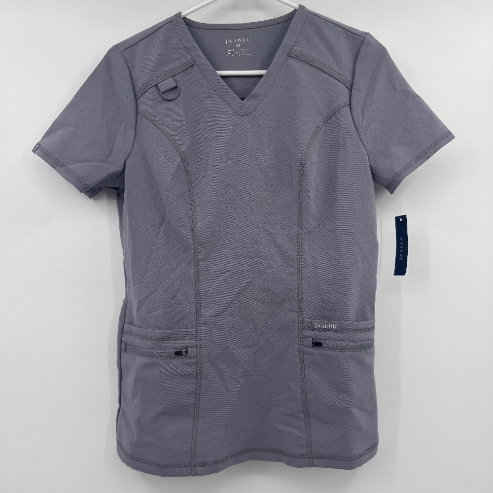 Jaanuu Scrub Top Women XS NEW Gray Short Sleeve Pockets Nurse Medical